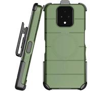 Case with Clip for Sonim XP Pro 5G Phone, Nakedcellphone Rugged Cover and [Rotating Ratchet] Belt Hip Holster (Compatible with MagSafe) - Forest Green
