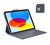 Case with Keyboard Compatible for iPad 10th Generation: Bluetooth Wireless Detachable Magnetic Stand Rechargeable Keyboard with Folio Slim Compact Removable Cover, White Backlit (Grey)
