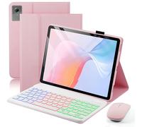 Case with Keyboard for 2025 Lenovo Idea Tab Plus 12.1 Inch/Lenovo Tab K12 - Rainbow Backlit Detachable Cover with Mouse (TB361FU/TB361ZU) - Pink