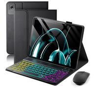 Case with Keyboard for 2025 Lenovo Idea Tab Plus 12.1 Inch/Lenovo Tab K12 - Rainbow Backlit Detachable Cover with Mouse (TB361FU/TB361ZU) - Black