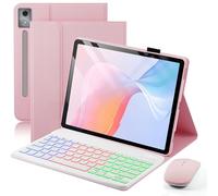 Case with Keyboard for 2025 Lenovo Idea Tab Pro 12.7 inch - Rainbow Backlit Detachable Cover with Mouse (TB361FU/TB361ZU) - Pink