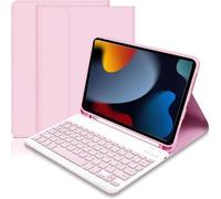 Case with Keyboard for iPad 9th Generation 2021/8th Gen 2020/7th Gen 2019 10.2" , Case with Detachable Wireless Keyboard for iPads 10.2 inch, UK layout ipad Keyboards for iPad 9th/8th Gen Pink