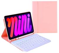 Case with Keyboard for iPad mini 7 A17 Pro, iPad mini 7th/6th Gen Case (2024/2021), Magnetic Detachable Wireless Keyboard Support 3 System Flip Stand Cover with Pencil Holder for iPad mini 6 7(Pink)