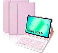 Case with Keyboard for Samsung Galaxy Tab A11+/A9+ 11 inch 2025/2023, Keyboard for Samsung A11 Plus/A9 Plus Tablet, Slim PU Cover with Wireless Keyboard for Tablet Samsung A11+ Plus (Pink)