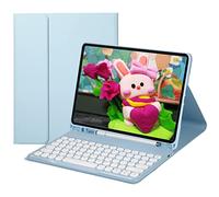 Case with Keyboard for Samsung Galaxy Tab A8 Case 10.5 in 2022, Candy Colors Detachable Wireless Round Keys Keyboard with (USB Type C Port) Slim Cover for Tab A8 SM-X200 SM-X205 SM-X207 (Ice Blue)