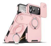 Case with Slide Camera Magnetic Stand Phone Case Cover for Iphone 17/16/15/14/13/12/11 Air Pro Max, Kamera Aman, Hanya Cukup Geser Covernya, Terdapat Stand (Pink,15 PRO)