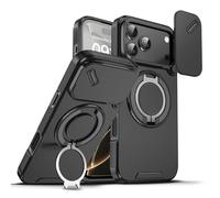 Case with Slide Camera Magnetic Stand Phone Case Cover for Iphone 17/16/15/14/13/12/11 Air Pro Max, Kamera Aman, Hanya Cukup Geser Covernya, Terdapat Stand (Black,11 PRO)