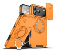 Case with Slide Camera Magnetic Stand Phone Case Cover for Iphone 17/16/15/14/13/12/11 Air Pro Max, Kamera Aman, Hanya Cukup Geser Covernya, Terdapat Stand (Orange,13 PRO MAX)