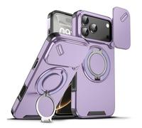 Case with Slide Camera Magnetic Stand Phone Case Cover for Iphone 17/16/15/14/13/12/11 Air Pro Max, Kamera Aman, Hanya Cukup Geser Covernya, Terdapat Stand (Purple,16 PRO)