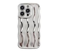 Caseative Curly Wave Pattern Frame Soft Compatible with iPhone Case (Silver,iPhone 14 Pro)