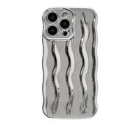 Caseative Curly Wave Pattern Frame Soft Compatible with iPhone Case (Silver,iPhone 14 Pro Max)