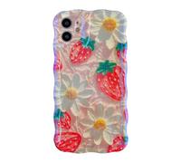 Caseative Curly Wavy Frame Cherry Strawberry Flower Floral Print Compatible with iPhone Case (Strawberry,iPhone 11)