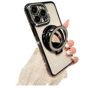 Caseative for iPhone 12 Pro Max Case,Glitter Bling Diamond Camera Frame Mirror with Stand Holder Magnetic Compatible with MagSafe Wireless Charging (Black,12 Pro Max)