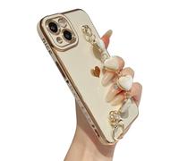 Caseative for iPhone 13 Case,Cute Plating Love Heart Wrist Strap Chain Bracelet Phone Case (White)