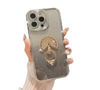 Caseative for iPhone 13 Pro Max Case,Plating Glitter Bling Sparkle Diamond Frame Peacock Ring Bracket Stand Holder Phone Case (Silver,13 Pro Max)