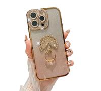 Caseative for iPhone 13 Pro Max Case,Plating Glitter Bling Sparkle Diamond Frame Peacock Ring Bracket Stand Holder Phone Case (Gold,13 Pro Max)