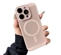 Caseative for iPhone 14 Pro Case,Heat Dissipation Breathable Hollow Mesh Magnetic Compatible with MagSafe Wireless Charging (Pink,14 Pro)