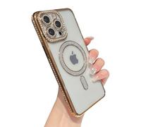 Caseative for iPhone 14 Pro Max Case,Glitter Bling Clear Magnetic Compatible with MagSafe Wireless Charging (Gold)