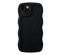 Caseative for iPhone 15 Case,Solid Color Curly Wave Frame Soft Phone Case (Black)