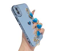 Caseative for iPhone X/Xs Case,Cute Plating Love Heart Wrist Strap Chain Bracelet Soft Compatible with iPhone Case for Women Girls (Blue,iPhone X/Xs)