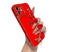 Caseative iPhone 12 Case, Cute Plating Love Heart Wrist Strap Chain Bracelet, Soft Silicone, Red, Hearts, Wireless Charging Compatible, Screen Protection, Dirt/Drop/Scratch Resistant, Anti-Fingerprint