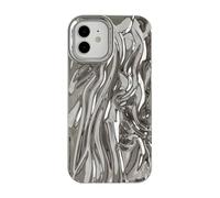 Caseative iPhone 12 Case, Pleated Water Ripple Chrome Wave Pattern, Anti-Fingerprint, Anti-Scratch, Silver, Silicone, Designed for iPhone 12