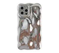 Caseative iPhone 12 Pro Max Case, Water Ripple Wave Meteorite Bubble Pattern Chrome Plated Candy Color Soft Case, Silver, Supports Wireless Charging