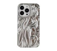 Caseative iPhone 13 Pro Case, Pleated Water Ripple Chrome Wave Pattern, Silver, Soft Compatible, Supports Wireless Charging