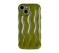 Caseative iPhone 14 Case, Water Ripple Pattern Curly Wave Frame Soft Case, Green, Supports Wireless Charging