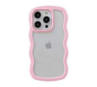 Caseative iPhone 15 Pro Case, Cute Curly Wave Frame, Shockproof, Wireless Charging, Pink