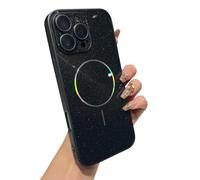 Caseative Plating CD Aurora Glitter Bling Sparkle Full Camera Lens Protection Magnetic Case for iPhone, Compatible with MagSafe Wireless Charging (Black,iPhone 12 Pro)