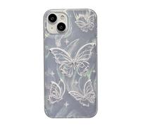 Caseative Silver Laser Butterfly Compatible with iPhone Case (Silver,iPhone 15 Plus)