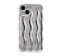 Caseative Water Ripple Pattern Curly Wave Frame Soft Compatible with iPhone Case (Silver,iPhone 14)