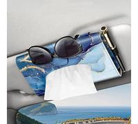 CaseBot Car Visor Tissue Holder, Sun Visor Napkin Holder, Mask Holder for Car, PU Leather Backseat Tissue Box for Car Truck SUV, Ocean Marble