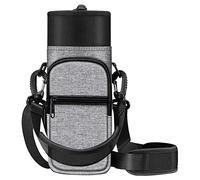 CASEBOT Water Bottle Carrier Bag Sling Case, Sports Water Bottle Pouch Holder Sleeve with Adjustable Shoulder Hand Strap and 2 Pockets for Men Women Hiking Camping Travelling, Gray