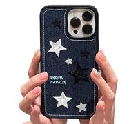 Casechics Compatible with iPhone Case,Cool Denim Fabric Embroidery Star Silicone Camera Lens Protection Soft Shockproof Cover Phone Case (Blue,iPhone 12 Pro)