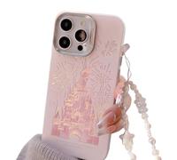 Casechics Compatible with iPhone Case,Cute Laser Glitter Bling Sparkly Castle Wristband Strap Bracelet Chain[Military Drop & Full Body Protection] Shockproof Cover Phone Case (Pink,iPhone 14 Plus)