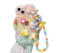 Casechics Compatible with iPhone Case,Cute Rainbow Rabbit Duck Kawaii Cartoon Animal Wristband Strap Bracelet Chain Soft Shockproof Cover Phone Case (Clear,iPhone 15 Pro Max)
