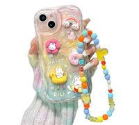 Casechics Compatible with iPhone Case,Cute Rainbow Rabbit Duck Kawaii Cartoon Animal Wristband Strap Bracelet Chain Soft Shockproof Cover Phone Case (Clear,iPhone 15 Pro Max)