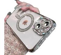 Casechics Compatible with iPhone Case,Luxury Glitter Bling Sparkly[Compatible with Magsafe] Diamond ElectroPlated Soft Shockproof Cover Phone Case (Silver,iPhone 16 Pro Max)