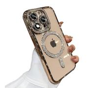 Casechics Compatible with iPhone Case,Luxury Glitter Bling Sparkly[Compatible with Magsafe] Diamond ElectroPlated Soft Shockproof Cover Phone Case (Gold,iPhone 15 Pro Max)