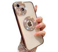 Casechics Compatible with iPhone Case,Luxury Glitter Bling Sparkly Diamond Rhinestone Bumper Camera Lens Protection Transparent Clear Soft Shockproof Cover Phone Case (Rose Gold,iPhone 16 Pro)