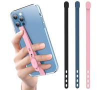 Casecond 3 PCS Phone Loop Strap iPhone Clip Finger Grip Holder Stretchable Flexible Elastic Silicone Hand Band Ultra Slim Adjustable Wireless Charging Universal for Most Phone Cases Black Pink Blue