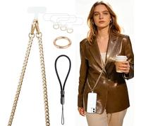 Casecond Crossbody Phone Strap Detachable Cell Phones Lanyard Chain Shoulder Neck with Wrist Strap Charm Finger Grip 3 Patches Tether Anti Theft Universal for iPhone 17 16 Pro Max 15 14 Samsung Gold