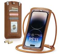 Casecond Small Crossbody Bag Cell Phone Purse for Women Men Leather Mini Shoulder Bag Wallet Case with Card Holder Slot Necklace Lanyard for All Phones iPhone Samsung Google up to 7.3" Brown