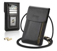Casecond Small Crossbody Bag Cell Phone Purse for Women Men Leather Mini Shoulder Bag Wallet Case with Card Holder Slot Lanyard for All Phones iPhone 16 15 11 Samsung Google Moto up to 7.5" Black