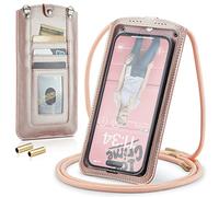 Casecond Small Crossbody Bag Cell Phone Purse for Women Men Leather Mini Shoulder Bag Wallet Case with Card Holder Slot Necklace Lanyard for All Phones iPhone Samsung Google up to 7.3" Rose Gold