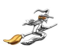 Casecover Metal Brooch Witch Riding Broom Flight Painted Lapel Pin Magical Halloween Silvery Gift Coat Badges