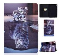 CaseFun Case for Samsung Galaxy Tab S6 Lite 10.4 P610/P615 Multi-Angle Protective Case Cover with Auto Wake/Sleep and Documents Card Pocket Cat Tiger