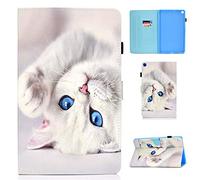 CaseFun Case for Samsung Galaxy Tab S6 Lite 10.4 P610/P615 Slim PU Leather Smart Stand Cover with Auto Wake/Sleep, Pencil Holder Cute White Cat